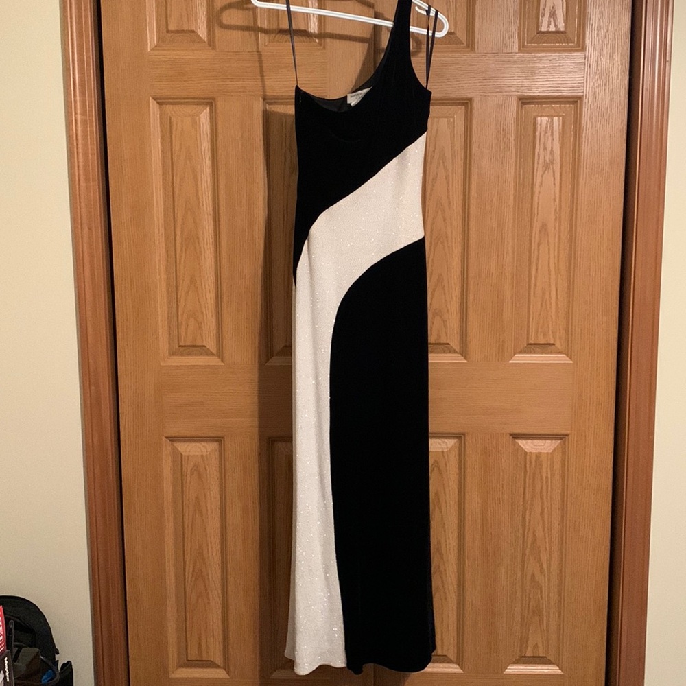 Black velvet and ivory sparkle evening dress